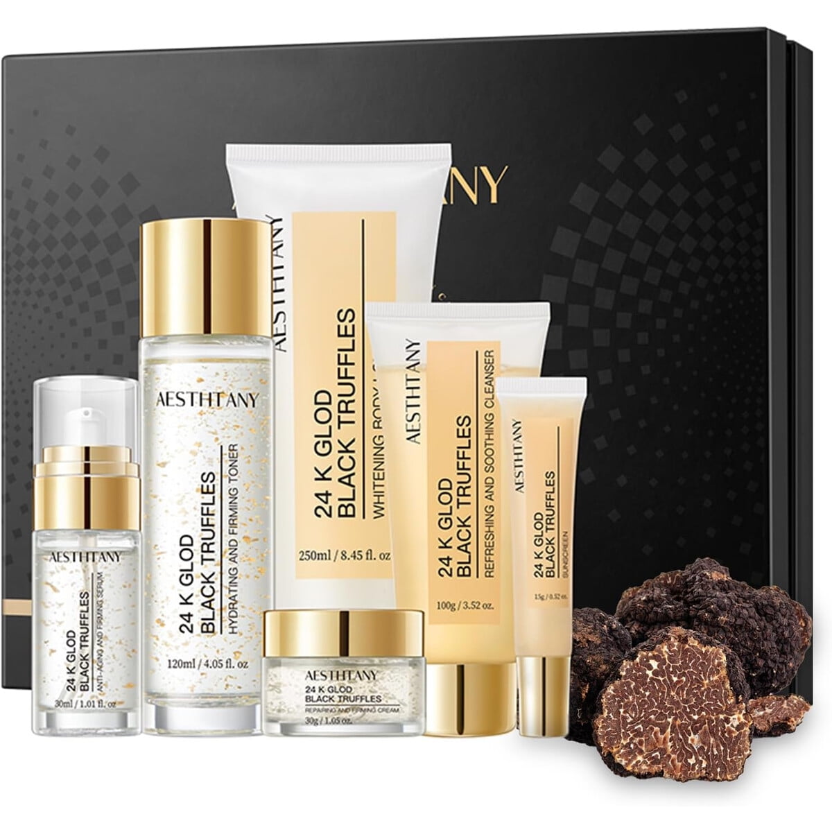 Set Skincare Aesthtany 6 Pasos 24k Gold Black Truffles Piel Seca Mixta