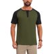 thumbnail image 1 of INSPIRE CHIC Camisas Henley de Manga Corta con Bloque de Color y Botones para Hombre 2XL Verde Oliva, 1 of 5