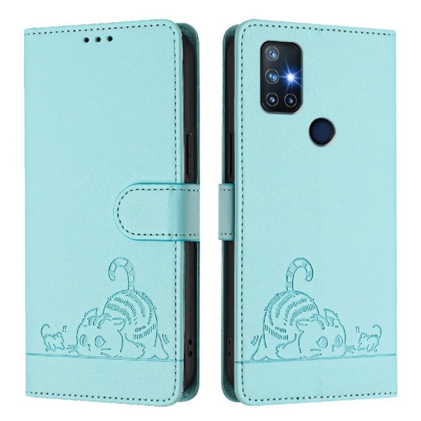 Funda tipo cartera FOXDOCK para OnePlus Nord N10 5G con soporte, ranuras, RFID, diseño de gato