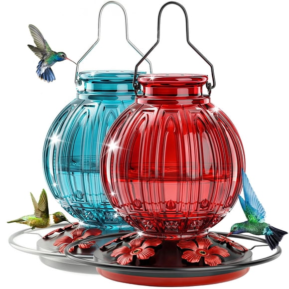 Comedero de vidrio para colibríes Grete Gotye Pack de 2 (780 ml) Rojo y Azul