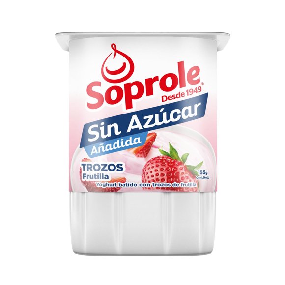 Yoghurt Batido sin Azúcar con Trozos Sabor Frutilla Pote, 155 g