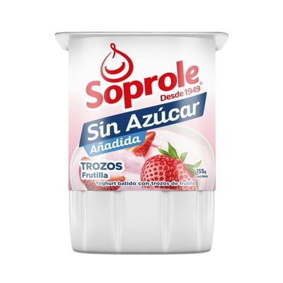 Yoghurt Batido Sin Azúcar Con Trozos Sabor Frutilla Pote 155 G Soprole