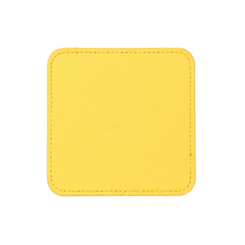 Xmhytop Juego De 4 Posavasos Rectángulo De Piel Suave Con Costura Decorativa, Ideal Para Tazas, Mesas De Madera Y Decoración Hogar, 3.6 Pulgadas, Amarillo