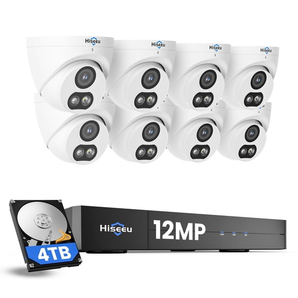 Sistema de cámaras de seguridad Hiseeu 12 MP, 8 cámaras, HDD de 4 TB