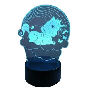 Lelumania - Lampara Ilusion 3D Unicornio Arcoíris De 7 Colores, Base Touch