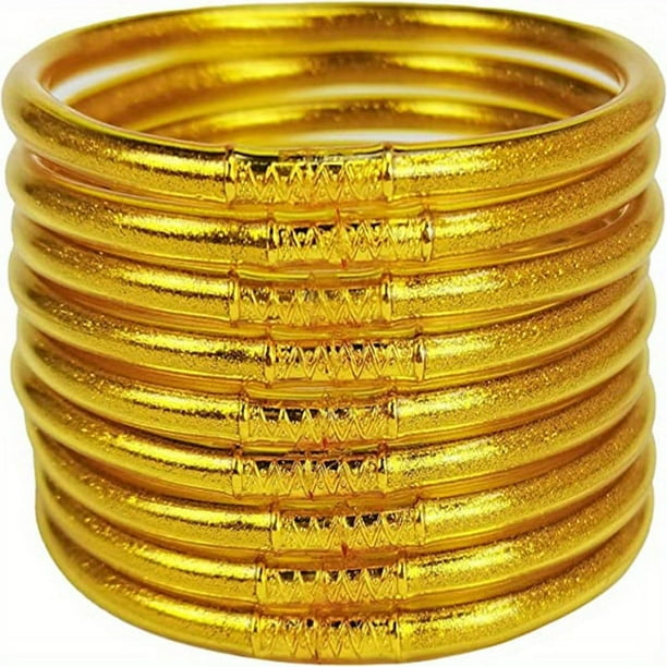 9pcs/set Sparkling Glitter Jelly Bracelets for Women and Girls - Resin Prayer Bangle Set with Glamorous Design