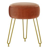 Taburete Reposapiés Otomano Ibuyke De Terciopelo Redondo Naranja Lg-30J