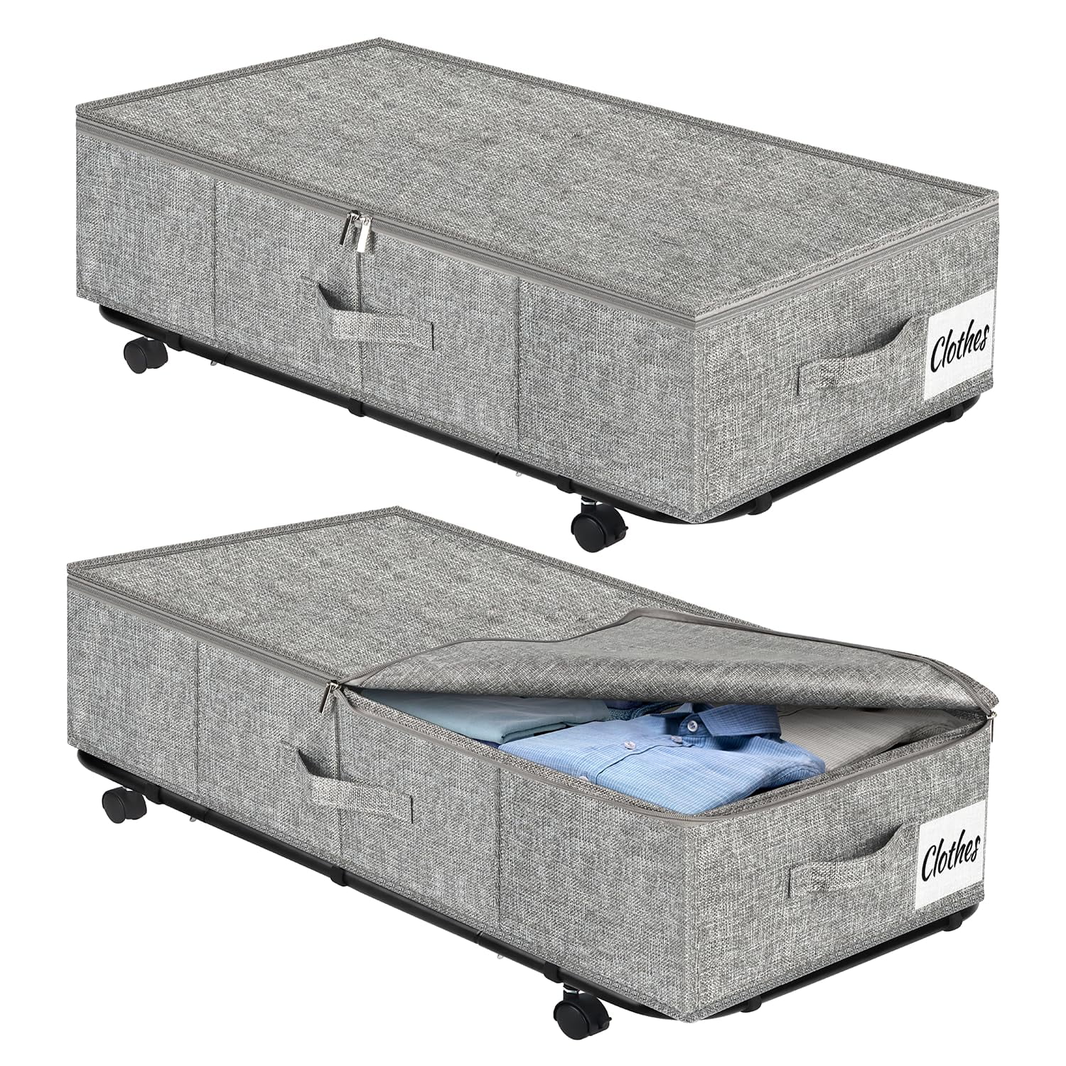 Almacenamiento Kukikan Large Para Debajo De La Cama, 50 Litros, Con Ruedas, Paquete De 2