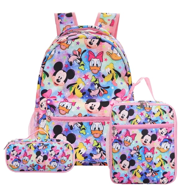 MINISO Disney Mickey Mitch Threepiece Backpack Elementary School Bag Children's Cartoon Backpack Anime Kawaii Cartoon School Bag
