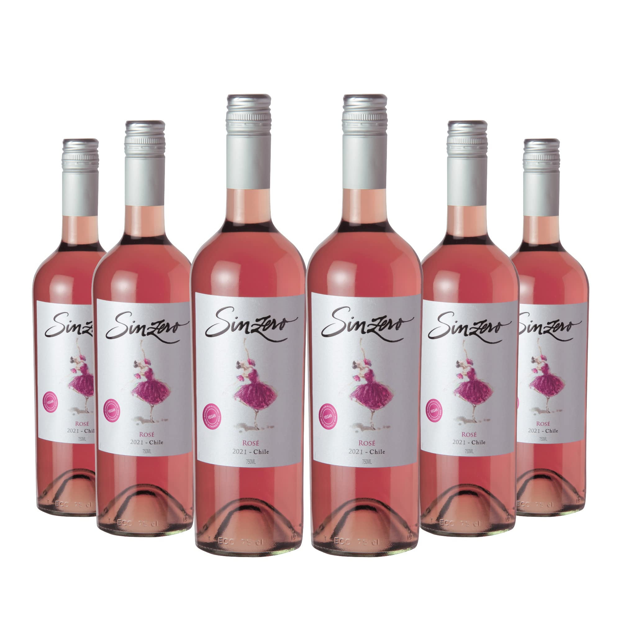 Sinzero Rose - Vino Rosado Sin Alcohol - Bajo En Calorías, Apto Para Veganos, 25.4 Floz - Paquete De 6