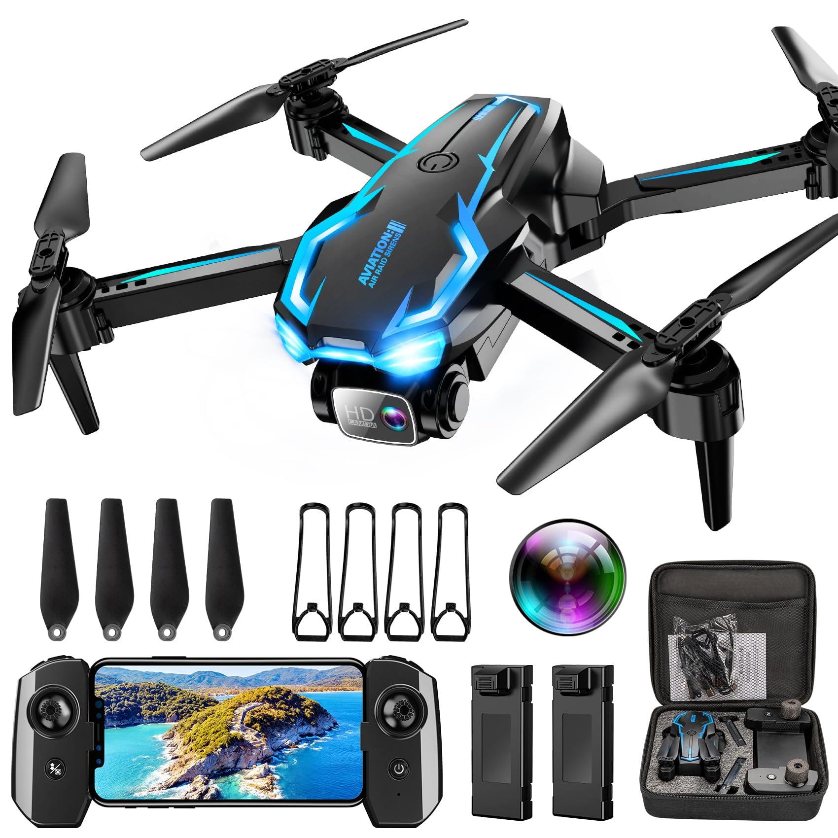 Drone Loiley 2k Hd Con Cámara Fpv, Plegable, 2 Baterías