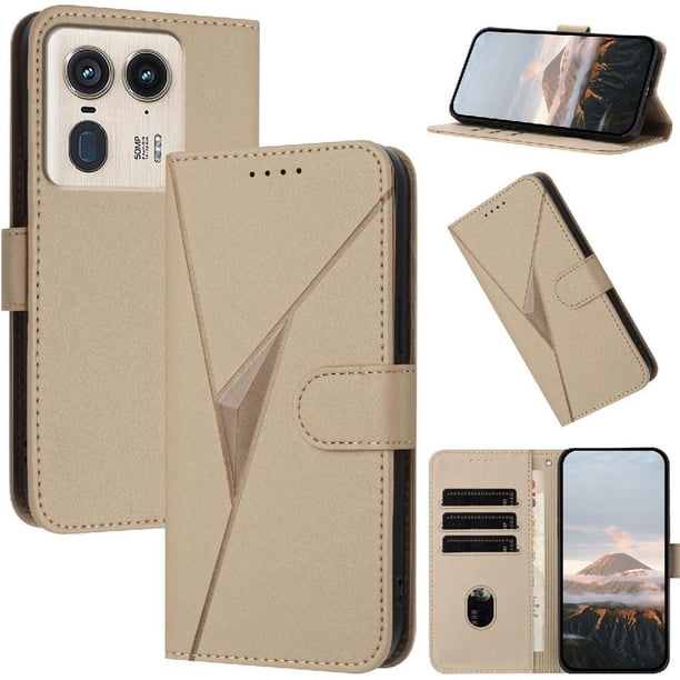 Funda Cartera Fibra de Carbono para Motorola Edge 50 Ultra con Soporte y Cierre Magnético Oro