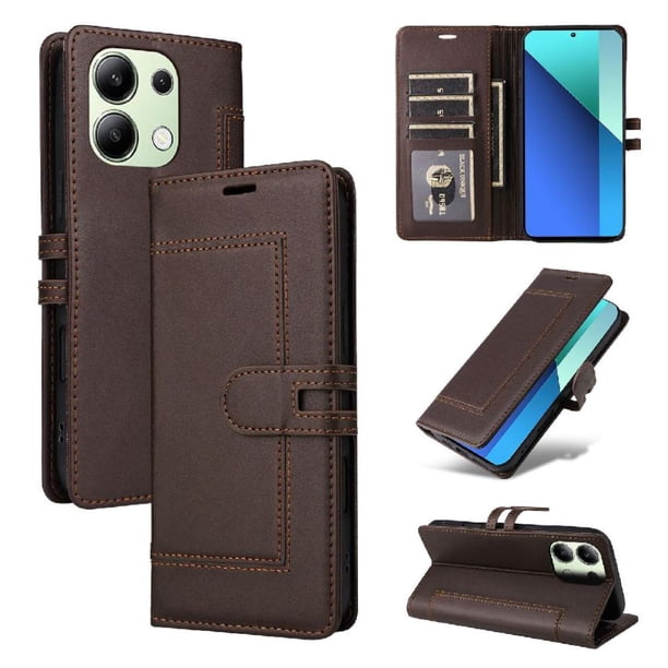 Premium Wallet Case for Xiaomi Redmi Note 13 4G with Card Slots & Kickstand, Flip Cover Brown