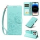thumbnail image 1 of Funda Cartera para iPhone 14 Pro Perro Cachorro Grabado con Tarjetas Soporte Correa Verde, 1 of 6