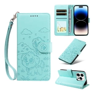 Funda Billetera Foxdock Compatible Con Iphone 14 Pro, Diseño Perrito Tierno, Ranuras Para Tarjetas Y Soporte Plegable