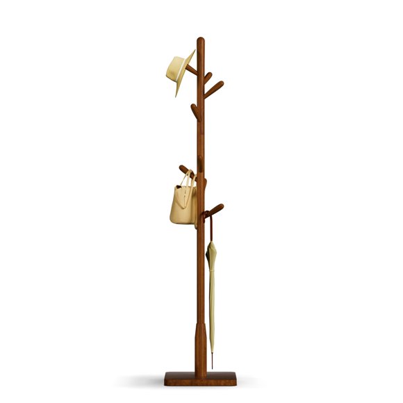 Perchero Awatiwa de Madera de Caucho 179 cm, 8 Ganchos, Marrón