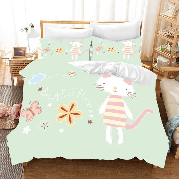 Lovely Cat Flower Duvet Quilt Covers Pillow Case Bedding Sets3-Piece Bedding Set (1 Duvet Cover + 2 Pillow Shams)