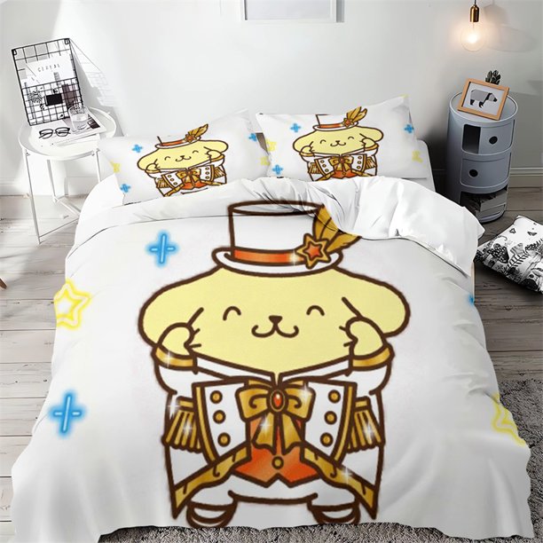 v1372 Bed Sheets Pompompurin Duvet Set Room Decoration Home Bedding Set Multi-size Single Double Bed Suitable for Adults and Children Sewing 3-Piece Bedding Set (1 Duvet Cover + 2 Pillow Shams) Bed Sh