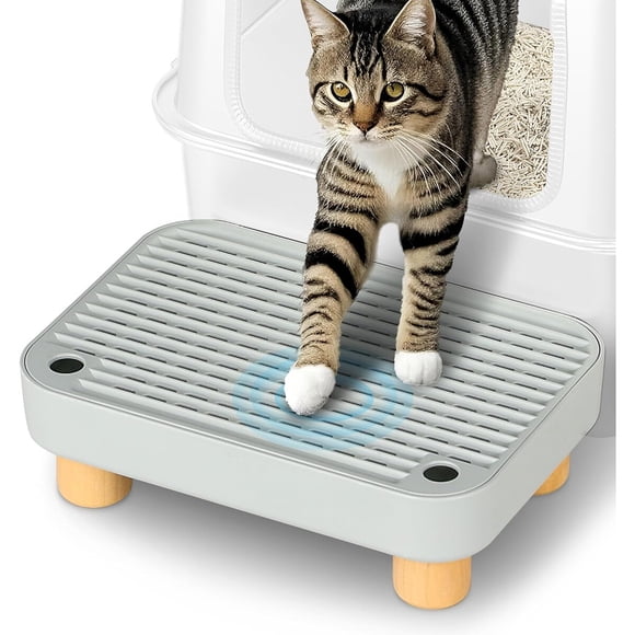 Rampa atrapa arena para caja de arena de gato con base de madera