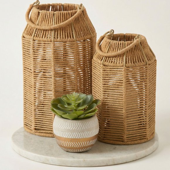 Portavelas KIBAGA Set de 2 Faroles de Yute Decoración Boho