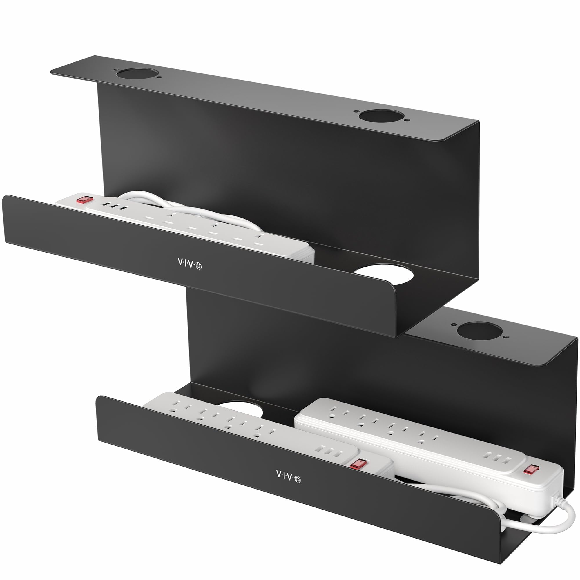 Bandejas De Gestión De Cables Vivo Para Debajo Del Escritorio, 43 Cm, Negras, Paquete De 2