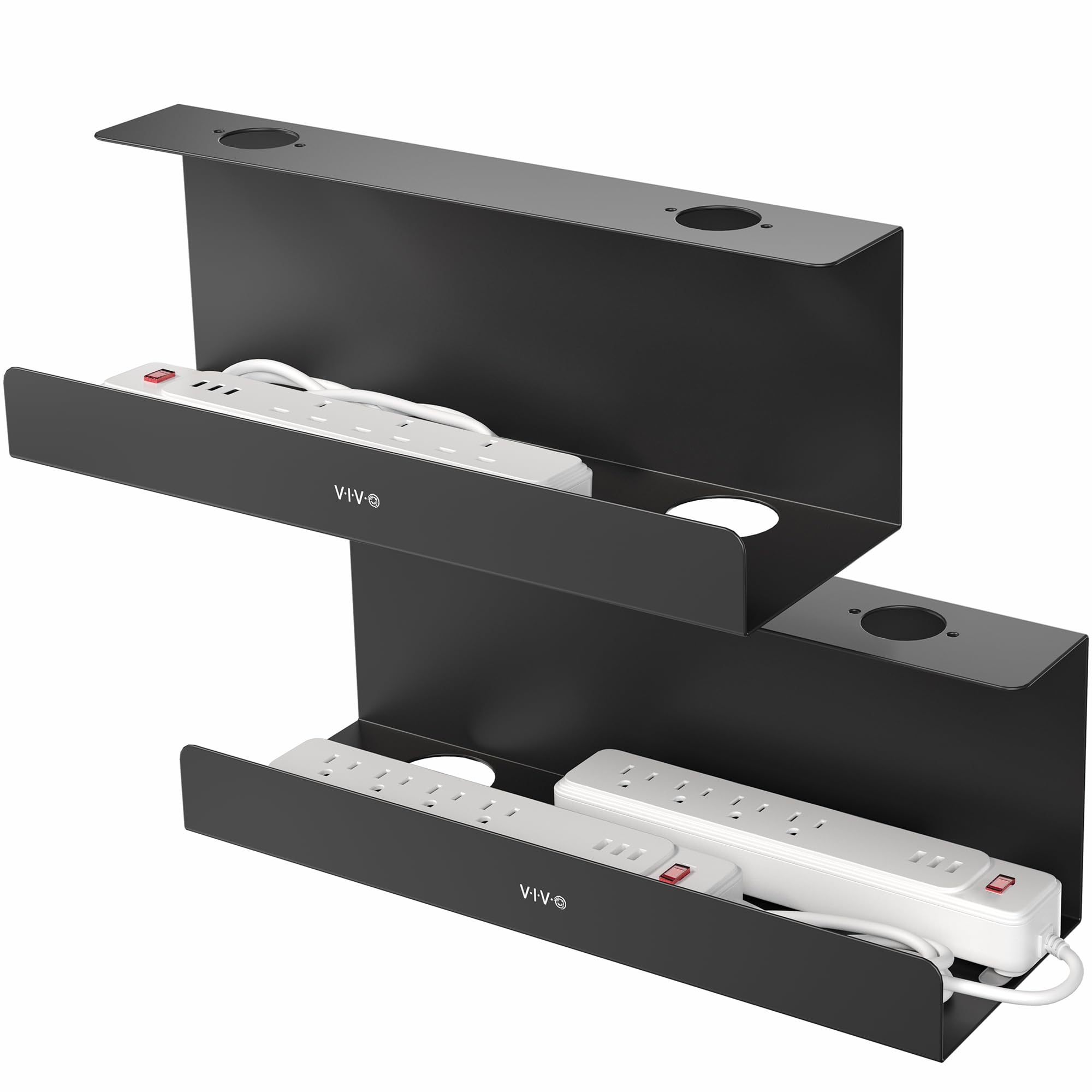 Bandejas De Gestión De Cables Vivo Para Debajo Del Escritorio, 43 Cm, Negras, Paquete De 2