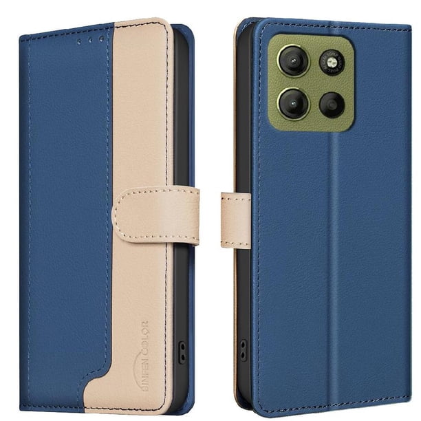Funda Cartera con Bloqueo RFID para Motorola Moto G15 Power con Ranuras y Soporte Azul