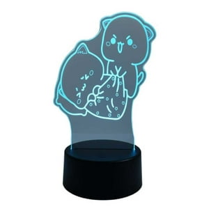 Lelumania - Lampara Ilusion 3D Mochi Mochi Peach Cat De 7 Colores, Base Touch