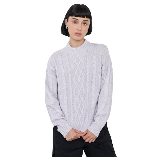 Sweater Mujer Cuello Moc Trenza Lila Corona