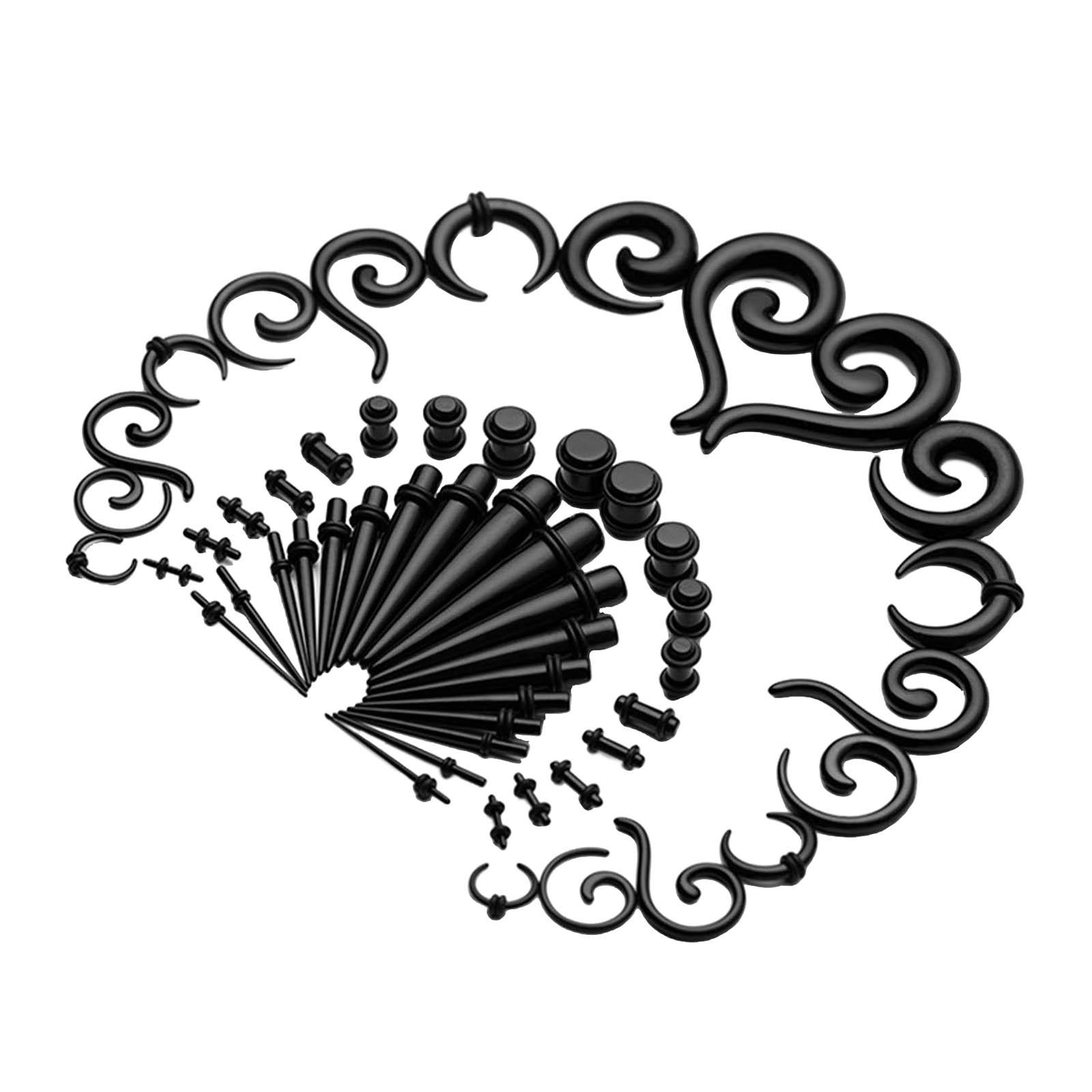 Ioensy - Kit De Estiramiento De Oreja Acrílico De 54 Piezas 14G-00G Kit De Expansión Túneles En Espiral Negro