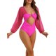 thumbnail image 4 of INSPIRE CHIC Monokini de Manga Larga con Recortes para Mujer, Escote en V, Panel de Malla, Control de Abdomen y Pierna Alta para Playa, Rojo Rosado, Pequeño, 4 of 5