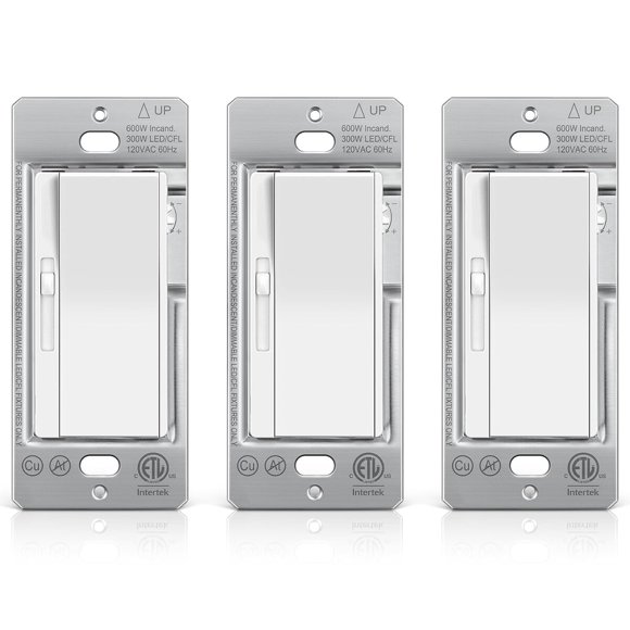 BESTTEN 3 Pack Slide Dimmer Light Switch, Quiet Rocker, Super Slim Design