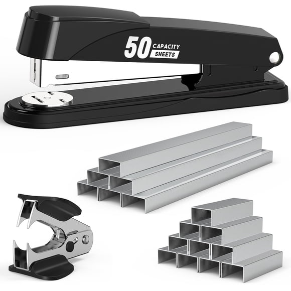 Grapadora Swihauk de metal, resistente, con capacidad para 50 hojas, color negro