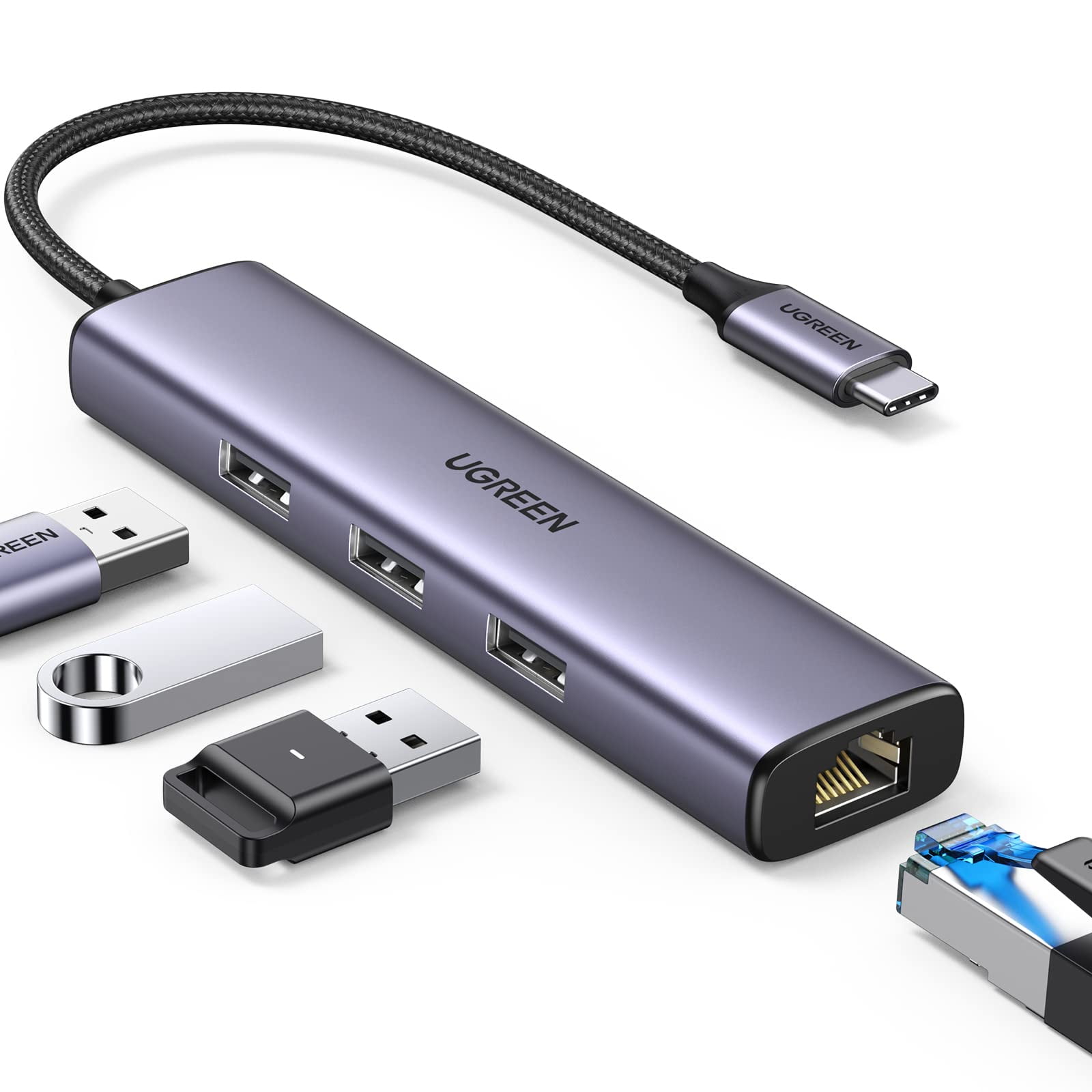 Adaptador Usb C A Ethernet Hub Ugreen 4 En 1 Con 3 Puertos Usb 3.0