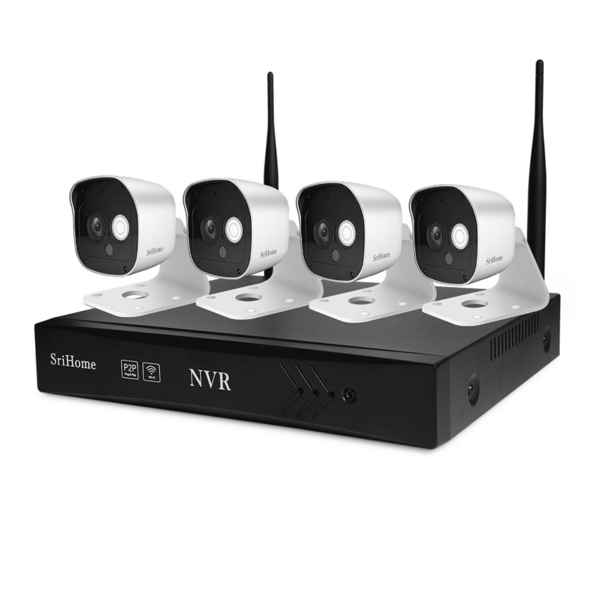Srihome - Kit Nvr Inalámbrico Sistema De 4 Cámaras De Seguridad Ip Wifi 1080p 2mp Sricam Nvs002