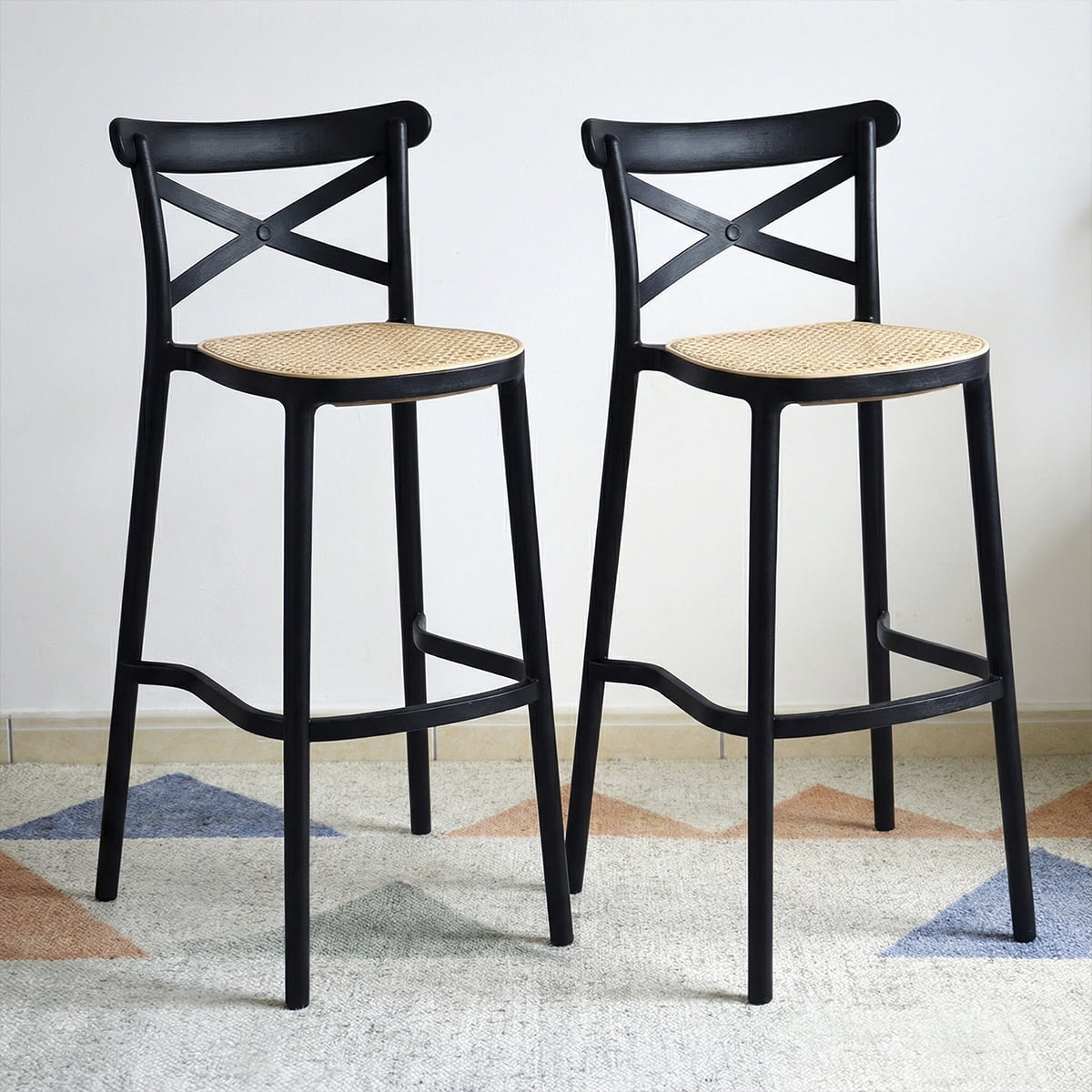 Pack 2 Taburete Piso Bar O Terraza Apilable 75cm Crossback Danubio Venhoouse Negro