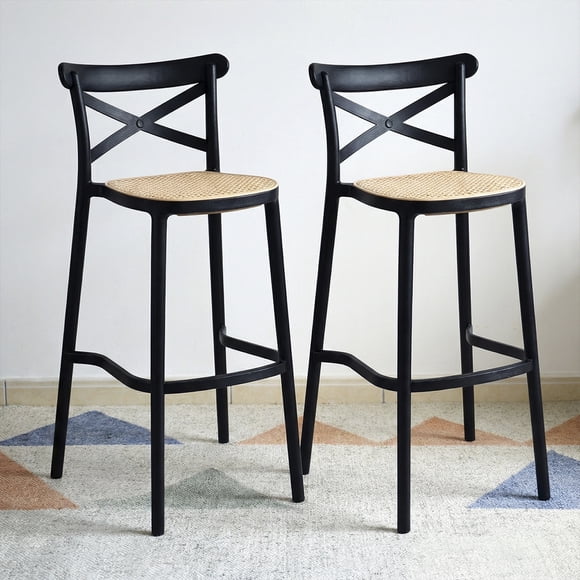 Pack 2 Taburete Piso Bar O Terraza Apilable 75cm Crossback Danubio Venhoouse Negro