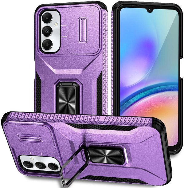 Funda Armada para Samsung Galaxy A05S con Tapa Deslizante y Soporte Magnético Giratorio Morado