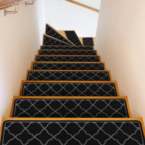 Peldaños antideslizantes Daletu, alfombra para escaleras, 15 unidades, 76 x 20 cm, negro