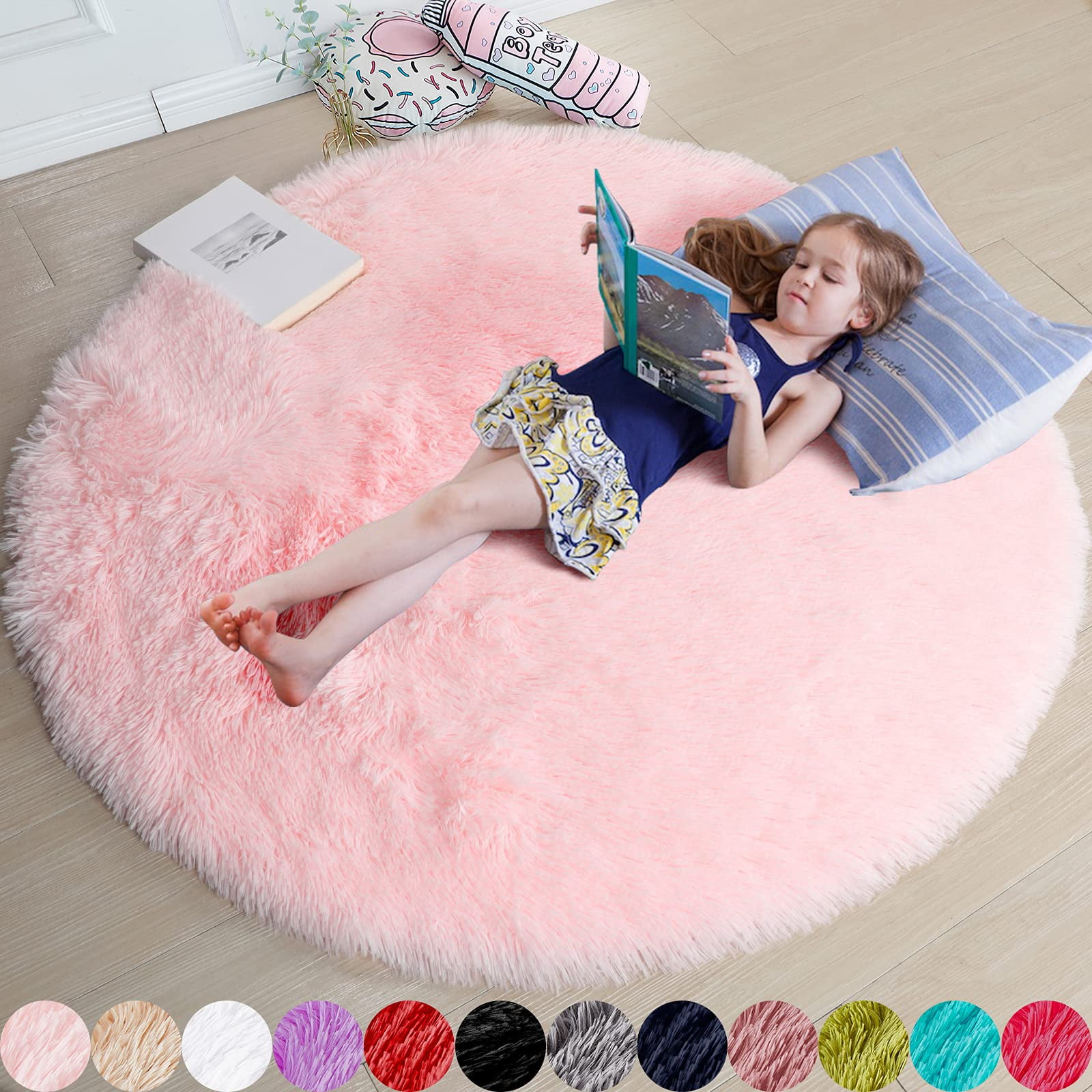 Alfombra Amdrebio Pink Fluffy Circle 120 Cm X 120 Cm Para Niñas