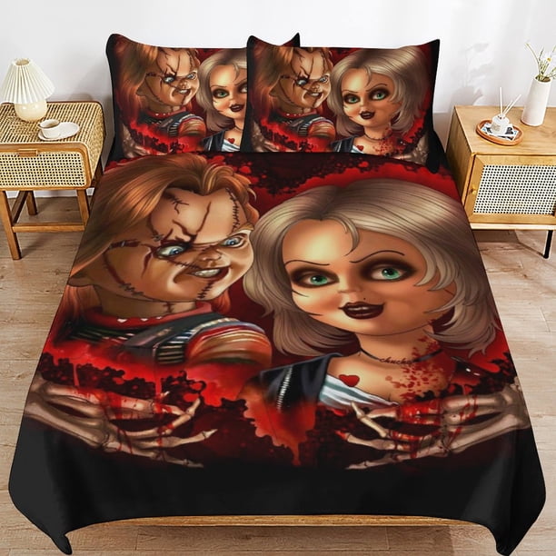 Bride of Chucky And Tiffany Bedding Set Duvet Cover Comfortable and Lightweight Cartoon Bedding 3 Piece Bed Set