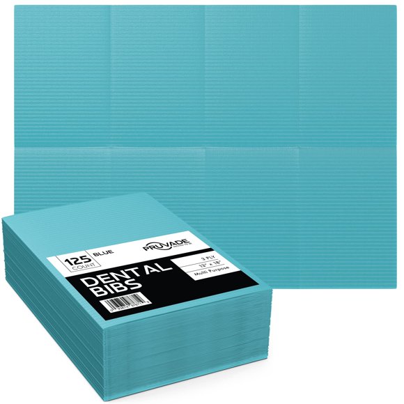 Baberos dentales desechables Pruvade, paquete de 125, para adultos, 3 capas, impermeables