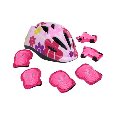 Babyluna - Casco Y Kit Protección Bicicleta Patinaje Antigolpes Rosado