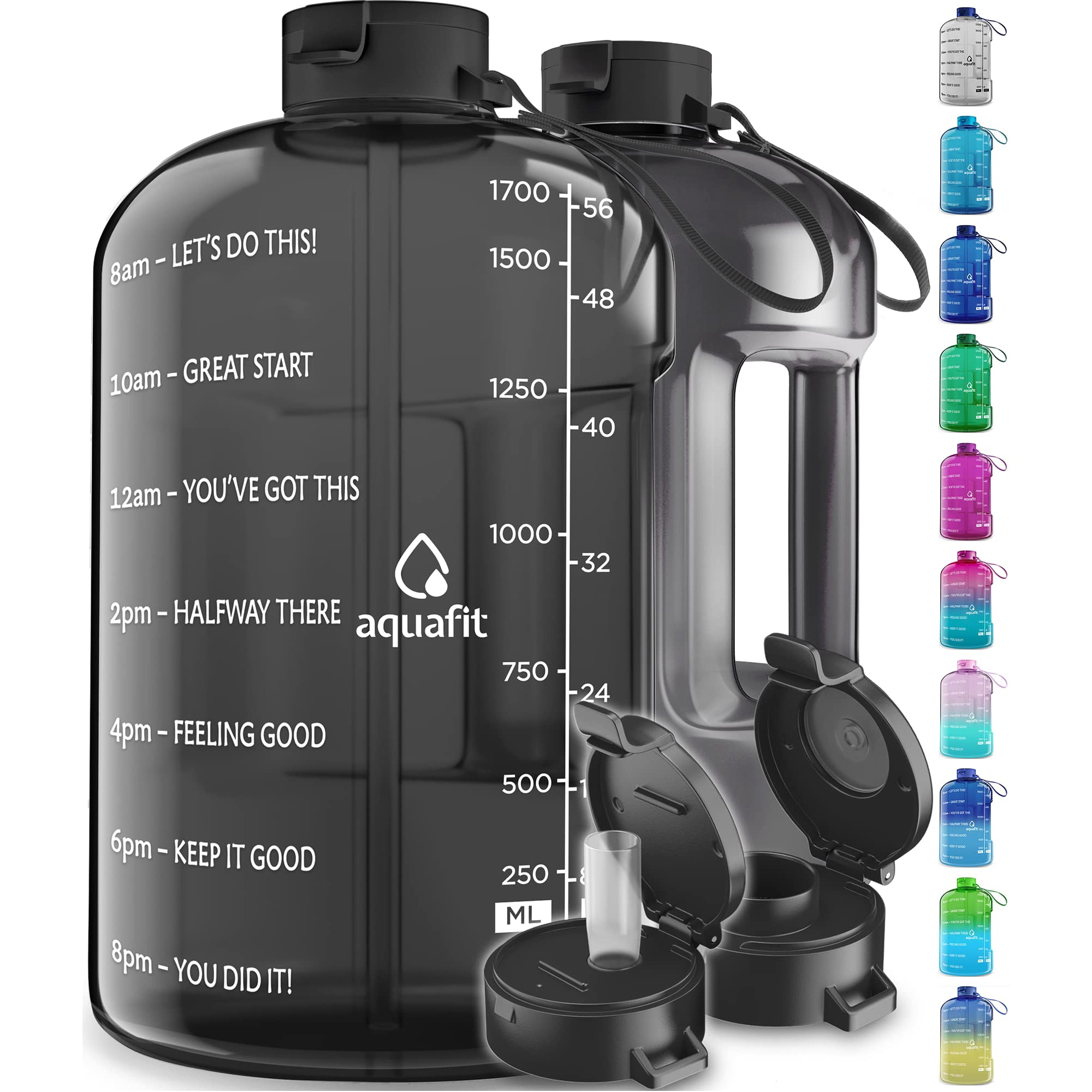Botella De Agua Aquafit De Medio Galón Con Marcador De Tiempo De 1,9 L