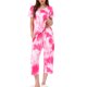 thumbnail image 2 of INSPIRE CHIC Conjunto de Pijama de Mujer con Tinte de Corbata, Cuello en V, Manga Corta, Pantalones Capri, Conjunto de Salón con Bolsillos M Rojo Rosado, 2 of 6