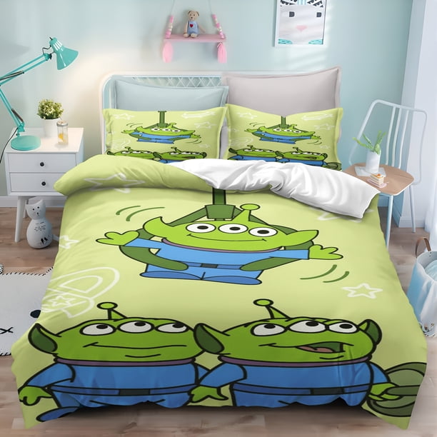 v2556 Bed Sheets Alien Duvet Cover Cartoon -Piece Set Three-eyed Boy Children Cute Polyester Soft Breathable Comforter Animation Bedding 3-Piece Bedding Set (1 Duvet Cover + 2 Pillow Shams) Bed Sheets