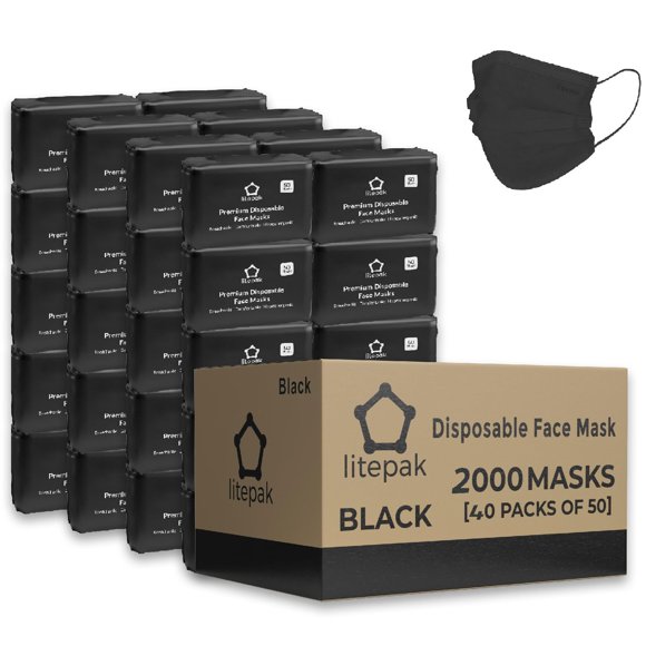 Mascarillas Desechables Litepak 3 Capas Negras 2000 unidades