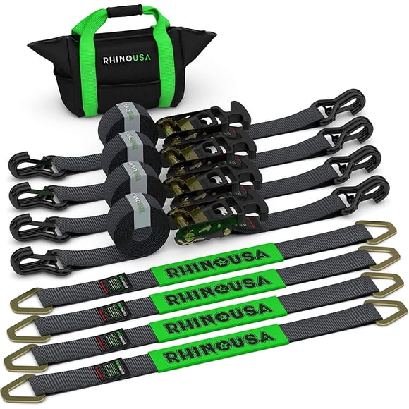 Correas de amarre para coche Rhino USA, 2 x 8 pies, 4 unidades, paquete de 10 000 libras