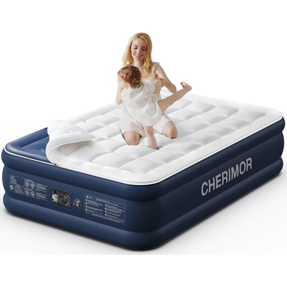 Colchón inflable CHERIMOR Queen con bomba integrada, soporte de 600 libras