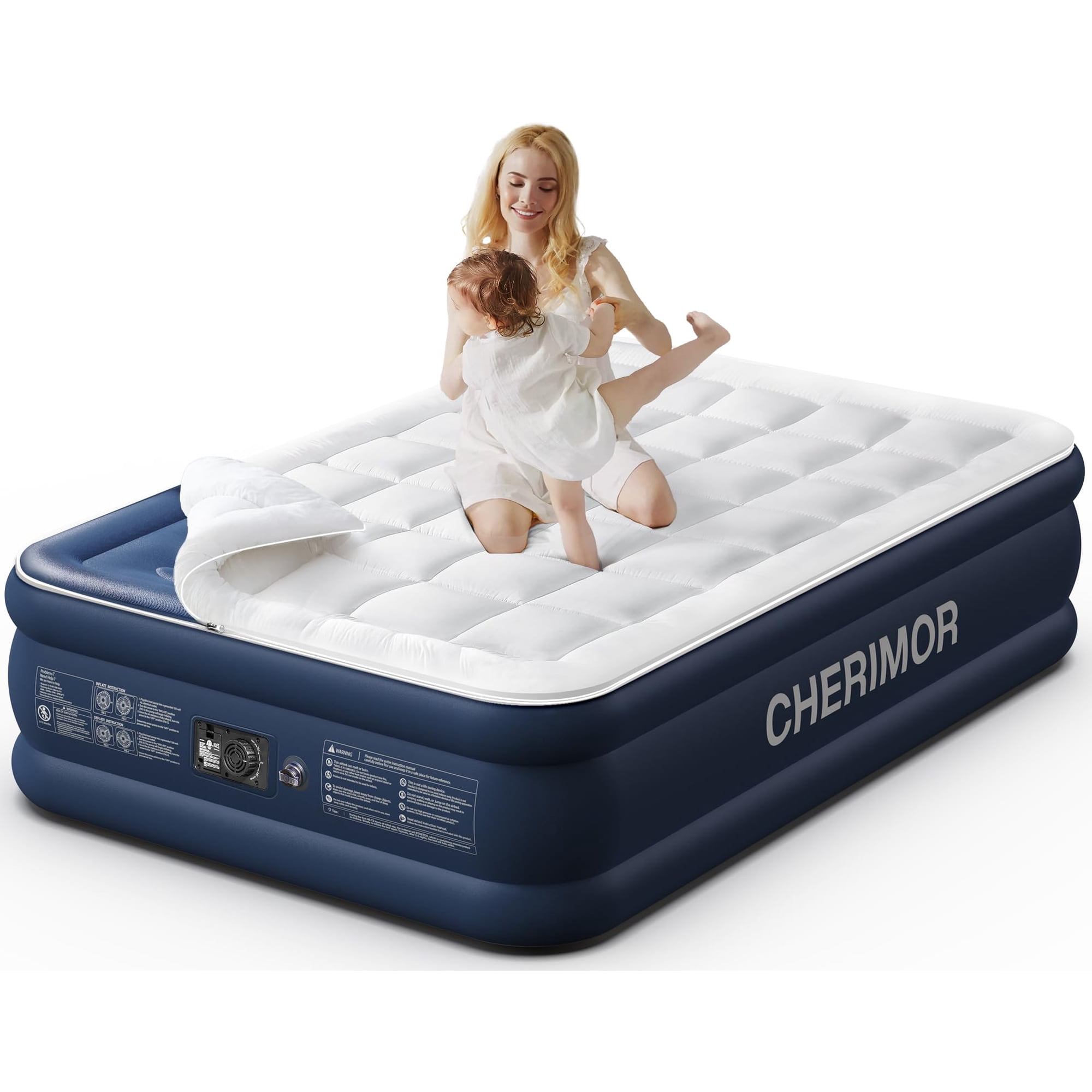 Colchón Inflable Cherimor Queen Con Bomba Integrada, Soporte De 600 Libras